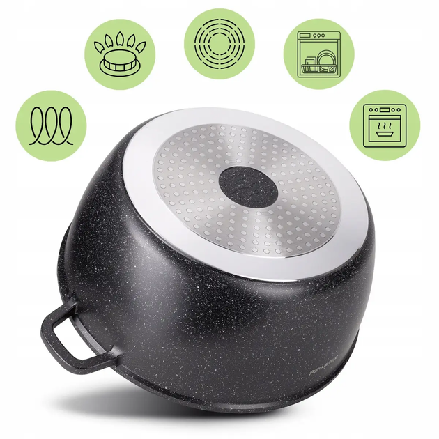 Кастрюля с крышкой Kamille KM-4481, 10.0 л, литой алюминий, Ø32 см, антипригарное покрытие «черный мрамор», для всех плит - Фото 3 Кастрюля с крышкой Kamille KM-4481, 10.0 л, литой алюминий, Ø32 см, антипригарное покрытие «черный мрамор», для всех плит - изображение 3