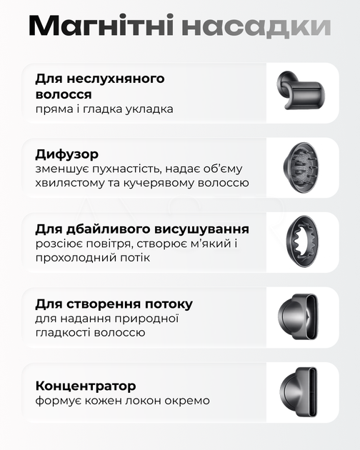 Фен для волос AirSonic стайлер фен для волос фен с диффузором мощный фен 5 насадок 1600 Вт White gold - Фото 3 Фен для волос AirSonic стайлер фен для волос фен с диффузором мощный фен 5 насадок 1600 Вт White gold - изображение 3