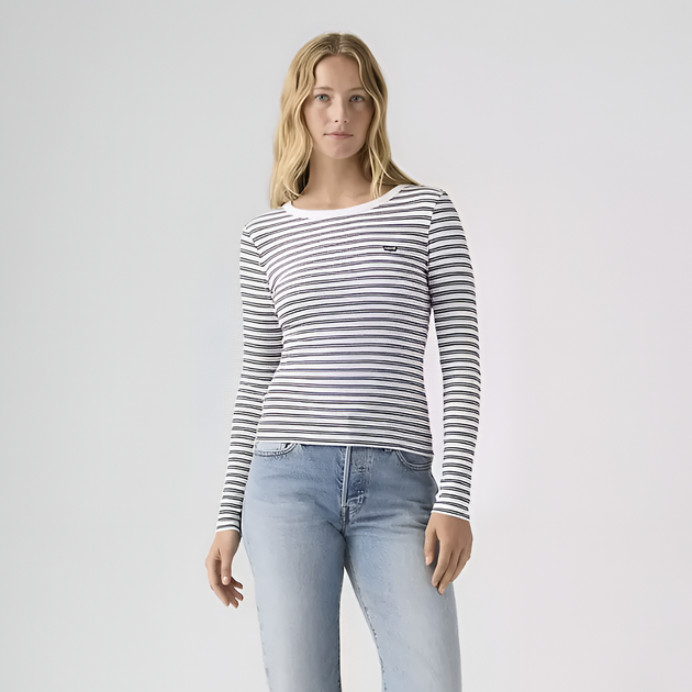 Жіночий лонгслів Levi's (199454022314) Hayes Long Sleeve T-shirt M білий з чорним - зображення 3