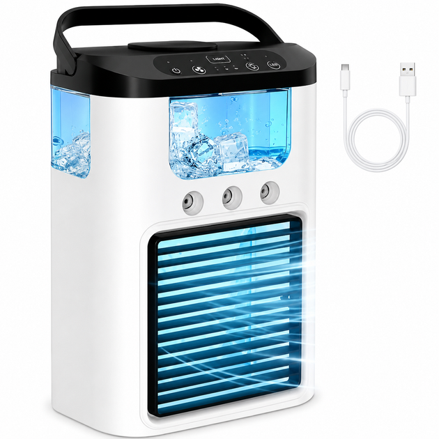 Мини кондиционер переносной Ice 22х15х10 см мобильный кондиционер USB вентилятор увлажнитель с LED подсветкой резервуар для воды 560 мл Белый - изображение 3