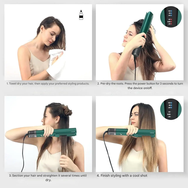 Профессиональный воздушный стайлер выпрямитель для волос PARWIN PRO BEAUTY 2в1 фен выпрямитель ионный Изумрудный Зеленый - изображение 7