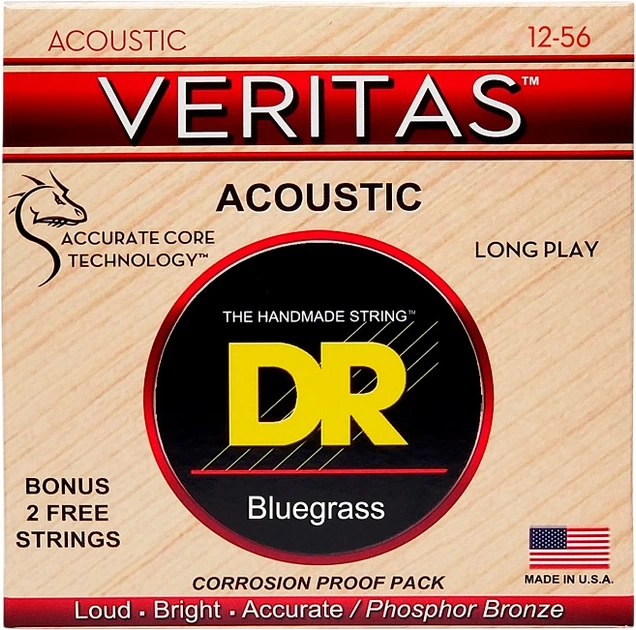 Струны для акустических гитар DR Strings Veritas VTA-12/56 Acoustic Bluegrass 12-56 6 шт (40788) - Фото 1 Струны для акустических гитар DR Strings Veritas VTA-12/56 Acoustic Bluegrass 12-56 6 шт (40788) - изображение 1