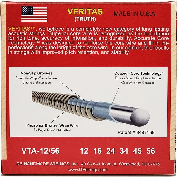Струны для акустических гитар DR Strings Veritas VTA-12/56 Acoustic Bluegrass 12-56 6 шт (40788) - Фото 3 Струны для акустических гитар DR Strings Veritas VTA-12/56 Acoustic Bluegrass 12-56 6 шт (40788) - изображение 3