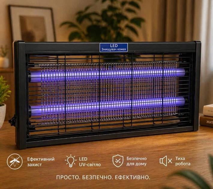 Инсектицидная LED лампа от комаров Mosquito Killer ULTRA, 30W, уничтожитель насекомых, мошек, мух с помощью электрического разряда, для дома и улицы, 2 лампы, черная - изображение 4