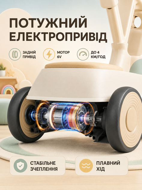 Дитячий електричний толокар 5-в-1 з батьківською ручкою мотором акумулятором козирком музикою та підсвіткою для дітей 1–5 років (49676136) - зображення 7