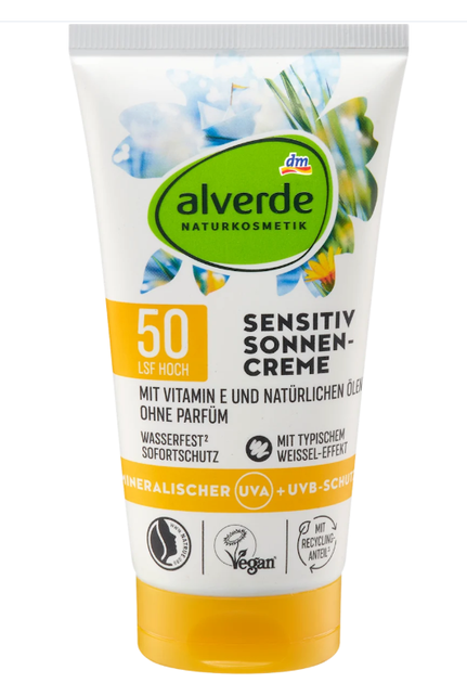 Сонцезахисний крем Alverde Sensitive OF 50, 75 мл - Фото 1 Сонцезахисний крем Alverde Sensitive OF 50, 75 мл - изображение 1