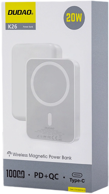 УМБ Dudao K26 10000mAh 20W USB-A / USB-C / MagSafe White (6977196683703) - зображення 2