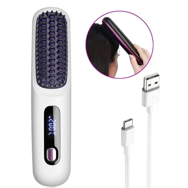 Беспроводная расческа-выпрямитель для волос Straighten Comb S7 с ионизацией, LED-дисплеем и USB зарядкой - Фото 3 Беспроводная расческа-выпрямитель для волос Straighten Comb S7 с ионизацией, LED-дисплеем и USB зарядкой - изображение 3