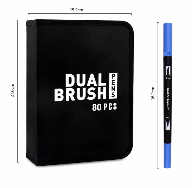 Акварельные двусторонние маркеры Dual Brush 80 шт. - художественные фломастеры на водной основе для рисования, раскрасок, скетчинга, каллиграфии, иллюстраций и дизайна. Набор акварельных маркеров-брашпенов с эффектом акварели в чехле-сумке - изображение 4