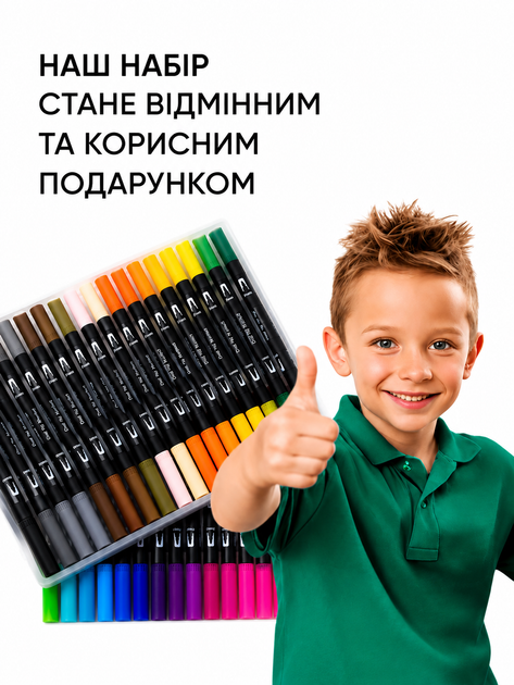 Акварельные двусторонние маркеры Dual Brush 80 шт. - художественные фломастеры на водной основе для рисования, раскрасок, скетчинга, каллиграфии, иллюстраций и дизайна. Набор акварельных маркеров-брашпенов с эффектом акварели в чехле-сумке - изображение 9