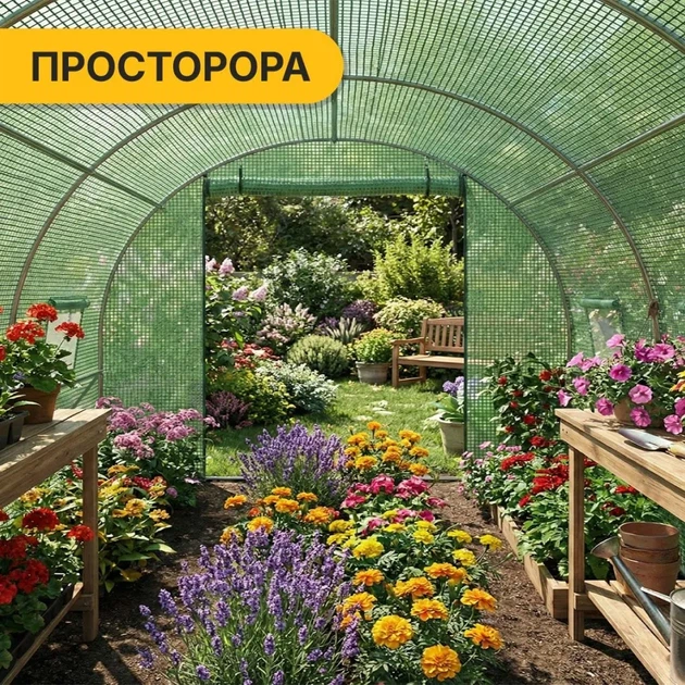Посилена садова теплиця парник LEOBRO Garden 18м2 Green (LB-G107-GRN) (LEO_LB-G107-GRN) - зображення 8