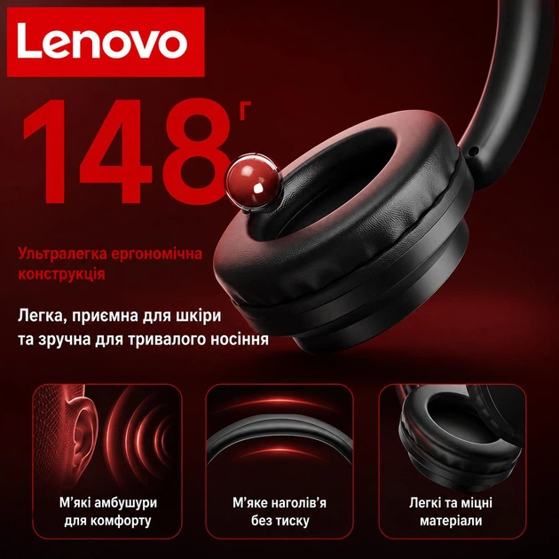 Бездротові ігрові навушники Lenovo EH140 Upgraded Version Bluetooth 6.0 чорні - зображення 2
