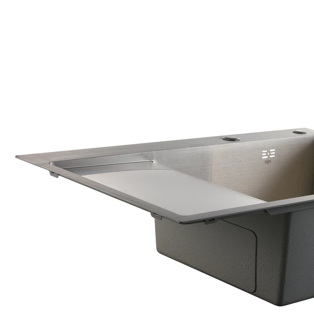 Мийка для кухні 78*49 см інтегрована Lidz Handmade Max 500 H7849L Brushed Steel, 3,0/1,0 мм збільшена чаша LDH7849LBRU49463 - зображення 6