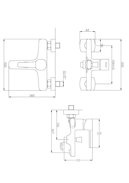 Cмеситель для ванны однорычажный с коротким изливом INVENA Glamour хром латунь BW-02-001 - изображение 2