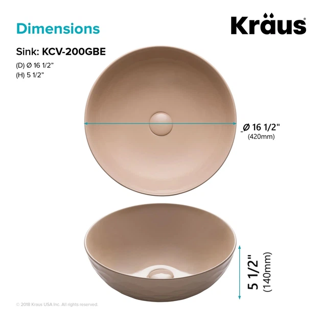 Умывальник накладной KRAUS Viva 420x420x140мм круглый бежевый KCV-200GBE - изображение 8