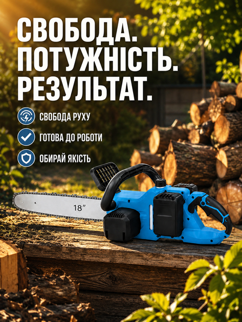 Аккумуляторная цепная пила 18 дюймов 21 В 1600 Вт бесщеточная с 2 аккумуляторами и кейсом сине-черная (49676077) - изображение 8