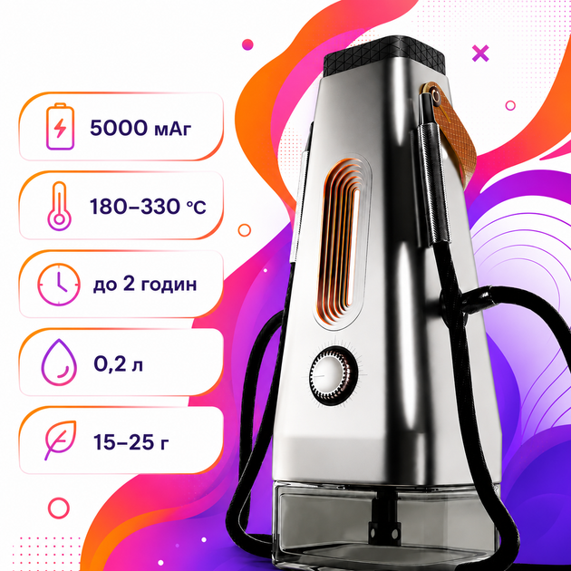 Кальян Enso Black электронный 5000 мАч Энсо современный кальян Черный с регулировкой от 180 до 330 °C автономность до 2 часов без угля - изображение 2