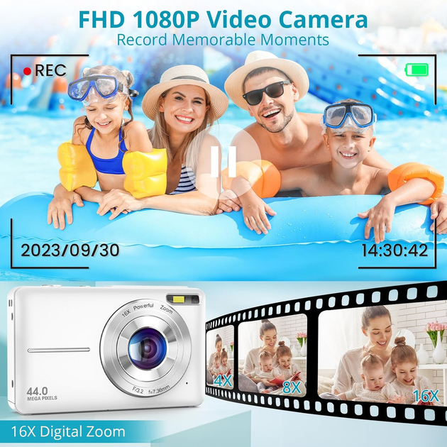 Цифровая камера DC403 44МП 1080P FHD: компактный фотоаппарат, 16x зум, карта памяти 32 ГБ - изображение 5