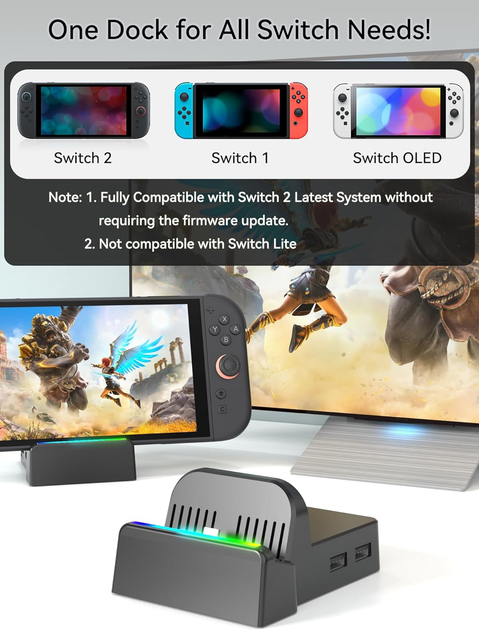 Док-станция для Switch TV для Nintendo Switch 2/1/OLED, портативная док-станция для Switch 2, дорожная база, HDMI 4K@60Hz - изображение 2
