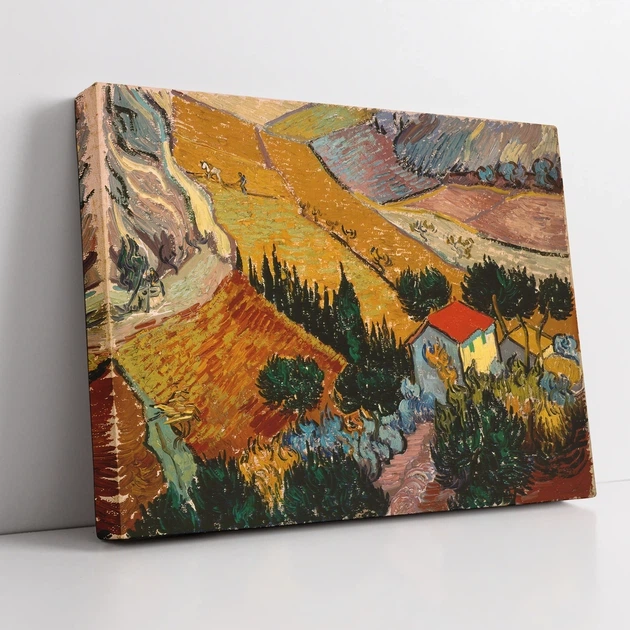 Интерьерная картина Пейзаж с домом и пахарем, Винсент ван Гог, Vincent van Gogh, интерьерный декор, 30×40 см (id6663) - изображение 2