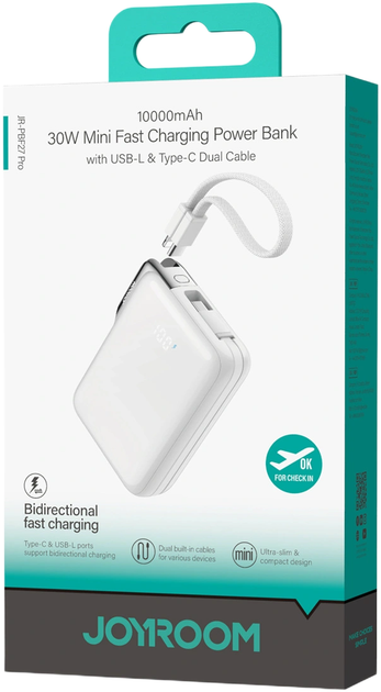УМБ Joyroom JR-PBF27 Pro 10000mAh 30W White (6956116762254) - зображення 2