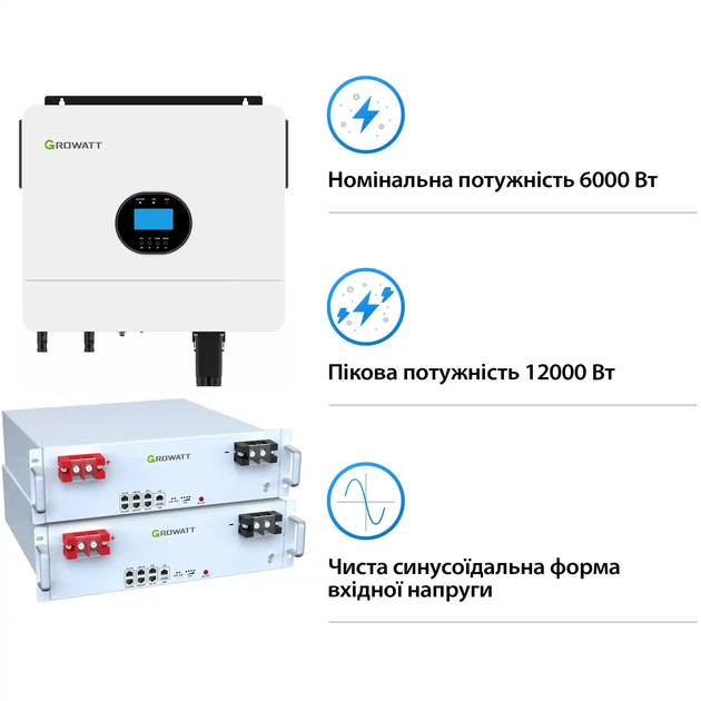 Система хранения энергии Growatt SV-1GR6K1-LGR10K1-1 6kW 10.2kWh 2BAT LiFePO4 6000 циклов (SV-1GR6K1-LGR10K1-1) - Фото 3 Система хранения энергии Growatt SV-1GR6K1-LGR10K1-1 6kW 10.2kWh 2BAT LiFePO4 6000 циклов (SV-1GR6K1-LGR10K1-1) - изображение 3