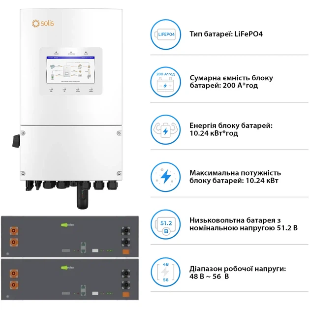 Система зберігання енергії Solis SV-1SL6K1-LES10.2K1 6kW 10.2kWh 2BAT LiFePO4 6000 циклів (SV-1SL6K1-LES10.2K1) - зображення 5