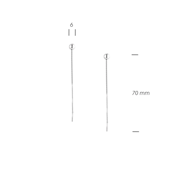 Серьги-протяжки серебряные Шарики 925 Rhodium (Ш) - изображение 3