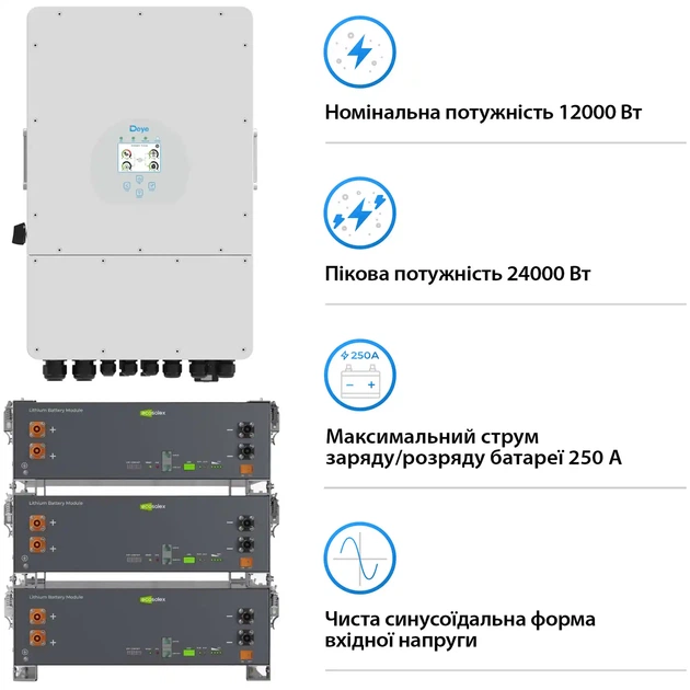 Система зберігання енергії DEYE SV-1DE12K1-LEC15K1-1 12kW 15.4kWh 3BAT LiFePO4 ≥6000 циклів (SV-1DE12K1-LEC15K1-1) - зображення 3