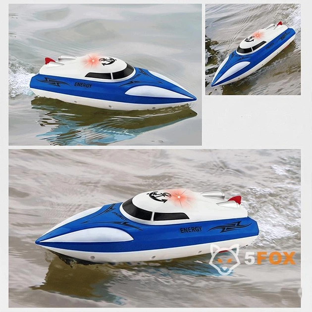 Катер на радиоуправлении Speed Boat 28 см. Детский скоростной радиоуправляемый катер с подсветкой и пультом дистанционного управления 2.4GHz, игровой кораблик, лодка, водная яхта white-blue - изображение 2