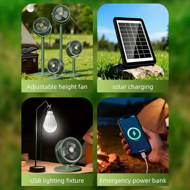 Вентилятор настольный/напольный Solar Floor Fan S39 4 в 1 с аккумулятором 4000 мАч, лампа, 5 скоростей, солнечная панель Green - изображение 3