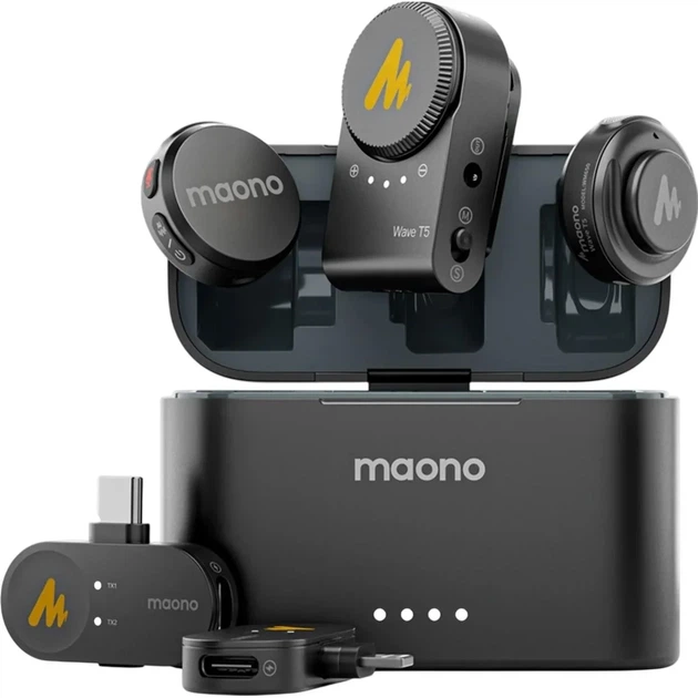 Микрофонная радиосистема Maono Wave T5 Combo 2TX + RX + RX/Lightning + RX/USB-C Black (WM650A) [170468] - изображение 3