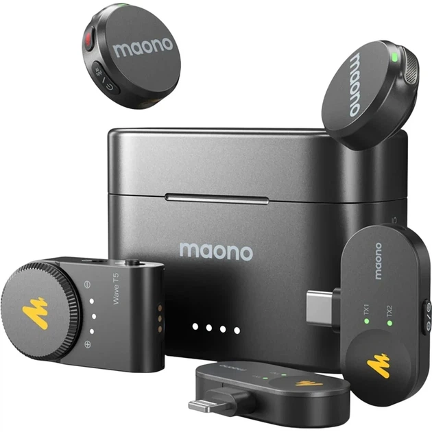 Микрофонная радиосистема Maono Wave T5 Combo 2TX + RX + RX/Lightning + RX/USB-C Black (WM650A) [170468] - изображение 4