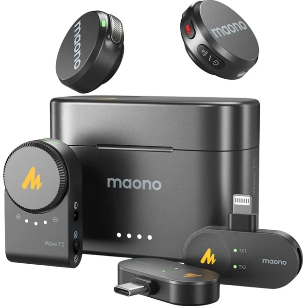 Микрофонная радиосистема Maono Wave T5 Combo 2TX + RX + RX/Lightning + RX/USB-C Black (WM650A) [170468] - изображение 5