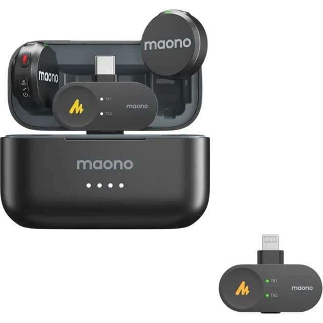 Микрофонная радиосистема Maono Wave T5 Combo 2TX + RX + RX/Lightning + RX/USB-C Black (WM650A) [170468] - изображение 6