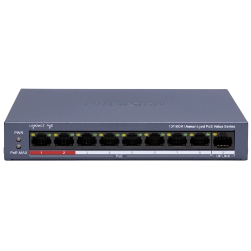 Коммутатор Hikvision DS-3E0109P-E/M(C) неуправляемый настольный 9 портов 6-86 Вт PoE - Фото 2 Коммутатор Hikvision DS-3E0109P-E/M(C) неуправляемый настольный 9 портов 6-86 Вт PoE - изображение 2