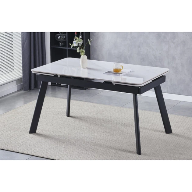 Стол обеденный раскладной в гостиную, кухню из керамики/металл OSLO CERAMIC 120(180)*80 Intarsio белый мат/черный - изображение 3
