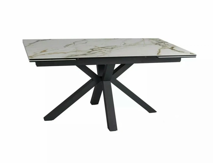 Стол обеденный раскладной в гостиную/кухню Columbus Ceramic 160(+80)х90 Signal черный/белый амбер бьянко (металл/закаленное стекло/керамика) (COLUMBUSBC160) - изображение 4