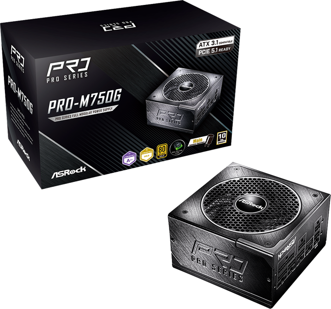 Блок живлення ASRock PRO-M750G 750W 80 PLUS Gold Black (PRO-M750G) - Фото 1 Блок живлення ASRock PRO-M750G 750W 80 PLUS Gold Black (PRO-M750G) - зображення 1