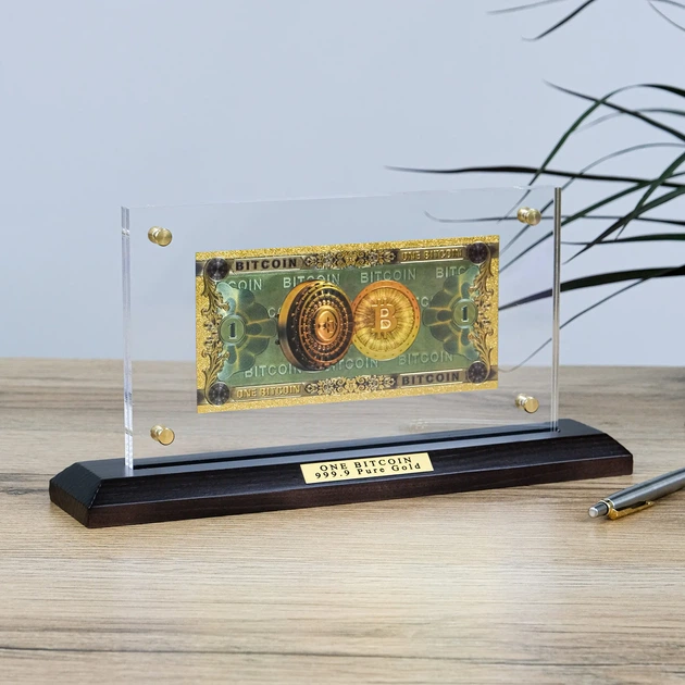 Подарочная банкнота ONE BITCOIN с золотым блеском — уникальный сувенир для криптоэнтузиаста Гранд Презент ГП600076 - Фото 1 Подарочная банкнота ONE BITCOIN с золотым блеском — уникальный сувенир для криптоэнтузиаста Гранд Презент ГП600076 - изображение 1