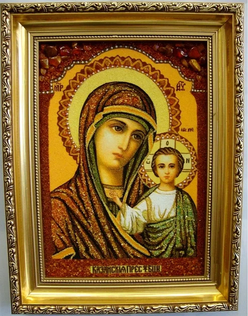 Ікона з бурштину Казанська - Ікона Божої Матері Гранд Презент 20*30 і-07 - зображення 6