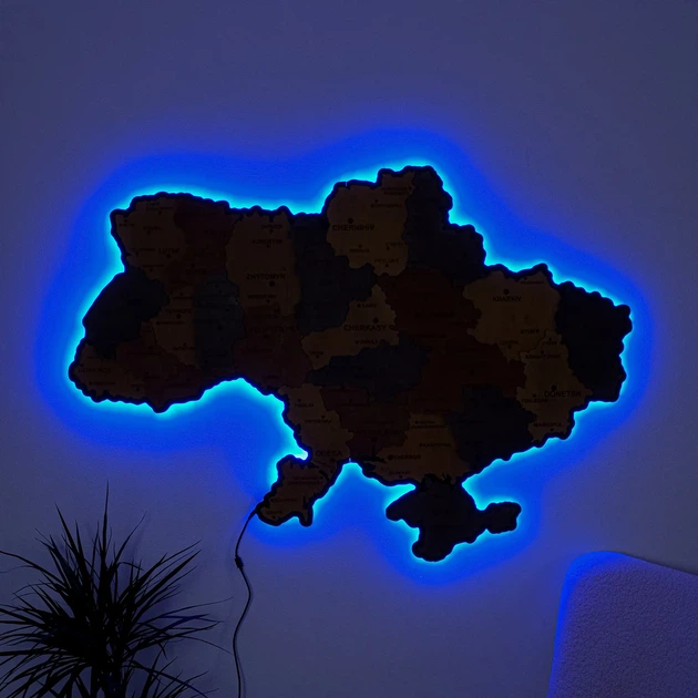 Карта України настінна 3D об'ємна англійською з синьою підсвіткою (220В) в коробці 143*100 см Гранд Презент 17ССАнгл - зображення 2