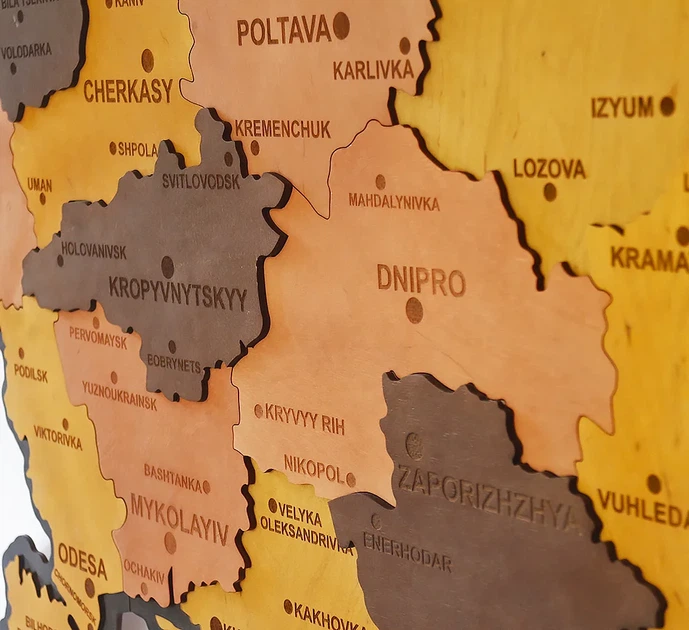 Карта України настінна 3D об'ємна англійською з синьою підсвіткою (220В) в коробці 143*100 см Гранд Презент 17ССАнгл - зображення 10
