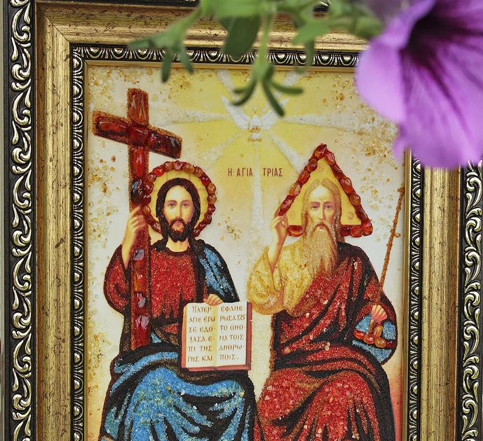 Ікона з бурштину Свята Трійця і-134 Гранд Презент 15*20 - изображение 9