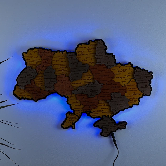 Карта України настінна мала 3D об'ємна англійською з синьою підсвіткою (220В) в коробці 55*38.5 см Гранд Презент 16ССАнгл - изображение 2