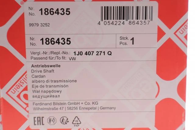 Полуось (передняя) (L) Audi A3 96-03/Skoda Octavia 96-10/VW Golf IV/Bora 97-06 (36z/33z/556mm) 186435 , Febi Bilstein - Фото 2 Полуось (передняя) (L) Audi A3 96-03/Skoda Octavia 96-10/VW Golf IV/Bora 97-06 (36z/33z/556mm) 186435 , Febi Bilstein - изображение 2