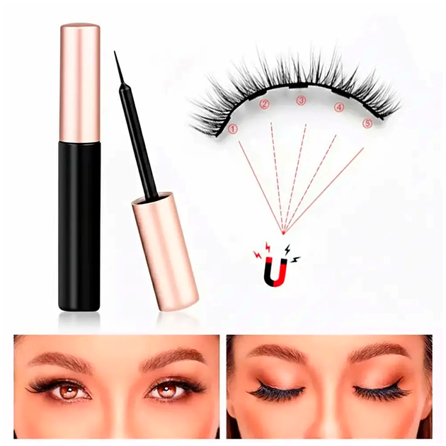 Магнитные ресницы многоразовые с подводкой и пинцетом 4 пары черные GlamLash LS-2577 - изображение 8