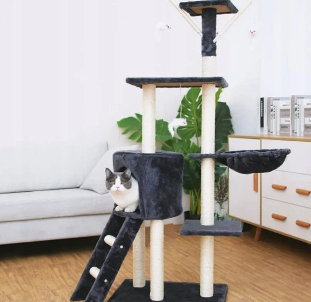 Ігровий комплекс для котів з кігтеточкою та будиночком 140/97/45см Dark Grey - зображення 3