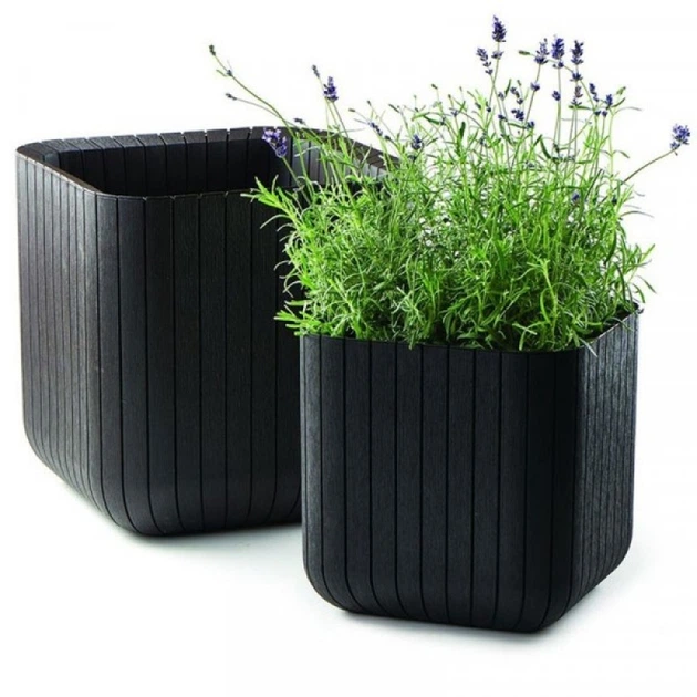 Горщик для квітів пластиковий Keter Cube Planter M 230227 антрацит - Фото 2 Горщик для квітів пластиковий Keter Cube Planter M 230227 антрацит - изображение 2