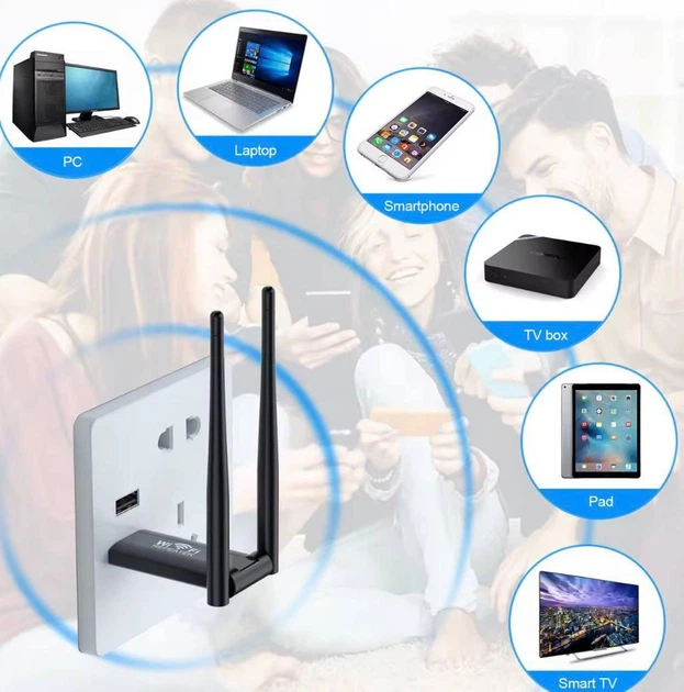 USB Ретранслятор Wi-Fi 2.4G 2 антени 300 Мбіт/с подовжувач підсилювач сигналу WIFI розширювач зони покриття сигналу мережі інтернет репітер повторювач вайфай U8 Power Black - зображення 4